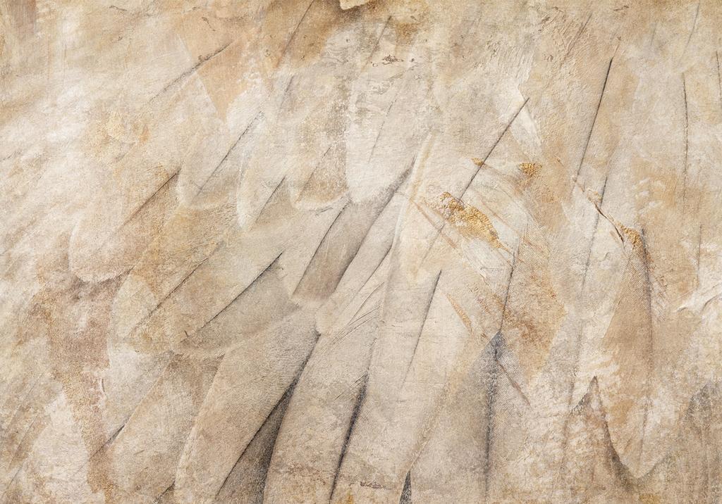 Carta da parati fotografica - Ali d'Uccello - Primo Piano Minimalista su Piume Beige con Motivo