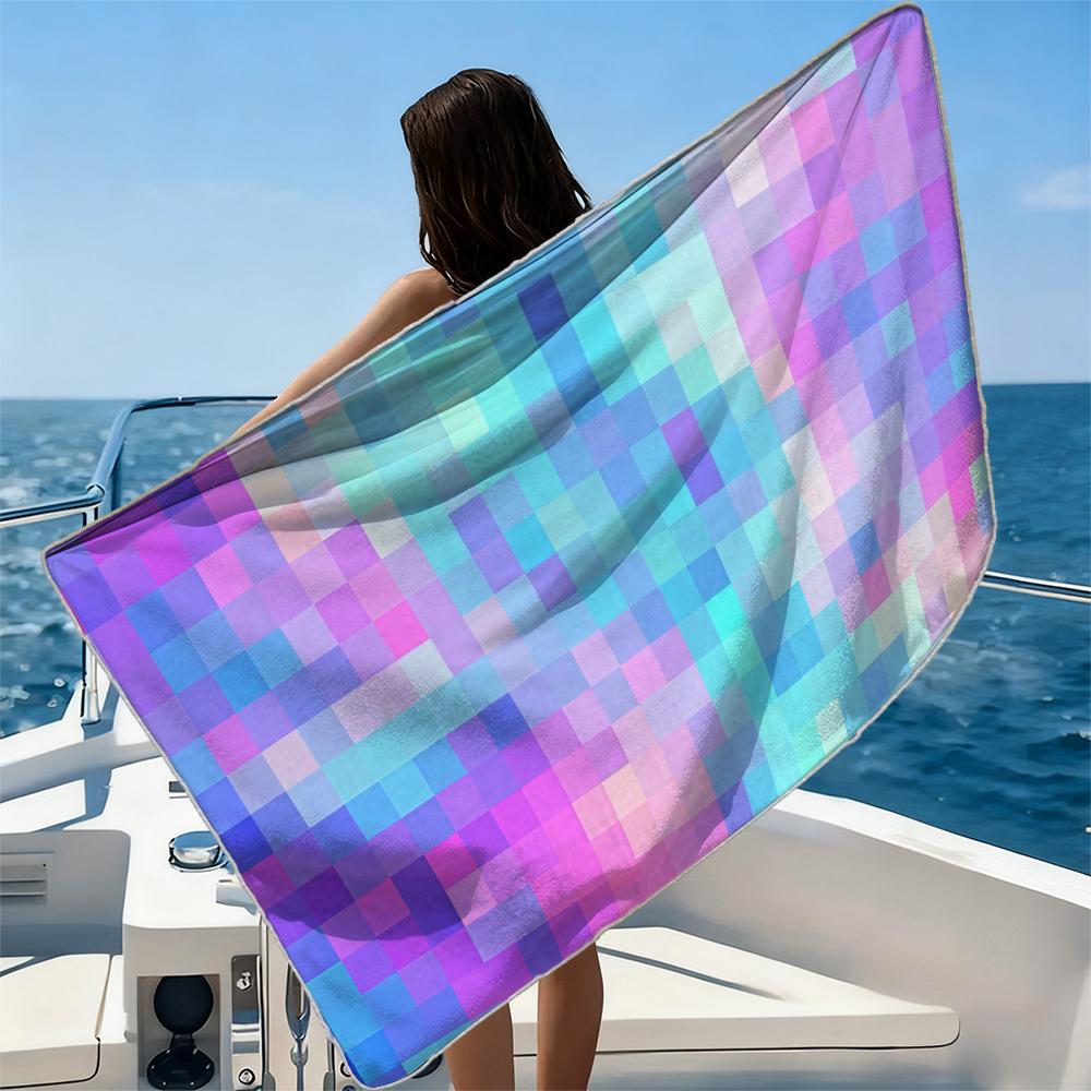 Pastel Mosaic Grid Beach Towel Ultra-fine Fiber Quick Drying Absorbent Beach Swimming Vacationvacation Essentials Gifts