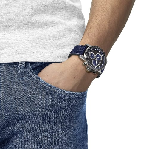 Tissot Men's Supersport Chrono 316L Stainless Steel Case Swiss Quartz Watch, Blue, Black, Textile, 22 (T1256171705103), Black, Blue. Sports.