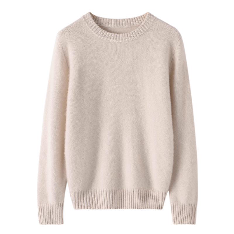 Women's Thickened Cashmere Sweater: Double-Strand Loose Short Knit, Round Neck, Warm Base Layer, Regular Shoulder.