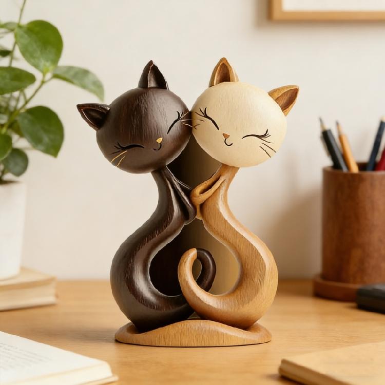 Carved Wooden Cats/Dog Figurines Table Ornament Cats/Dog Statue Sculptures Collectibles Home Decors Art Carving Work