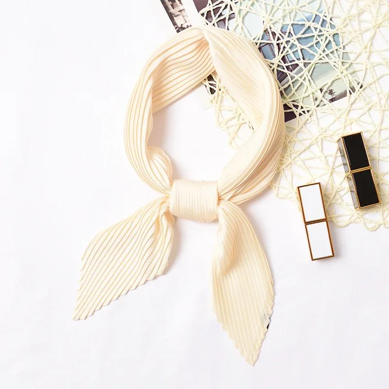 70*70cm Small Crinkle Hijab Scarf For Women Silk Satin Handkerchief Bag Scarfs Female Sqaure Headband Hair Scarves For Ladies