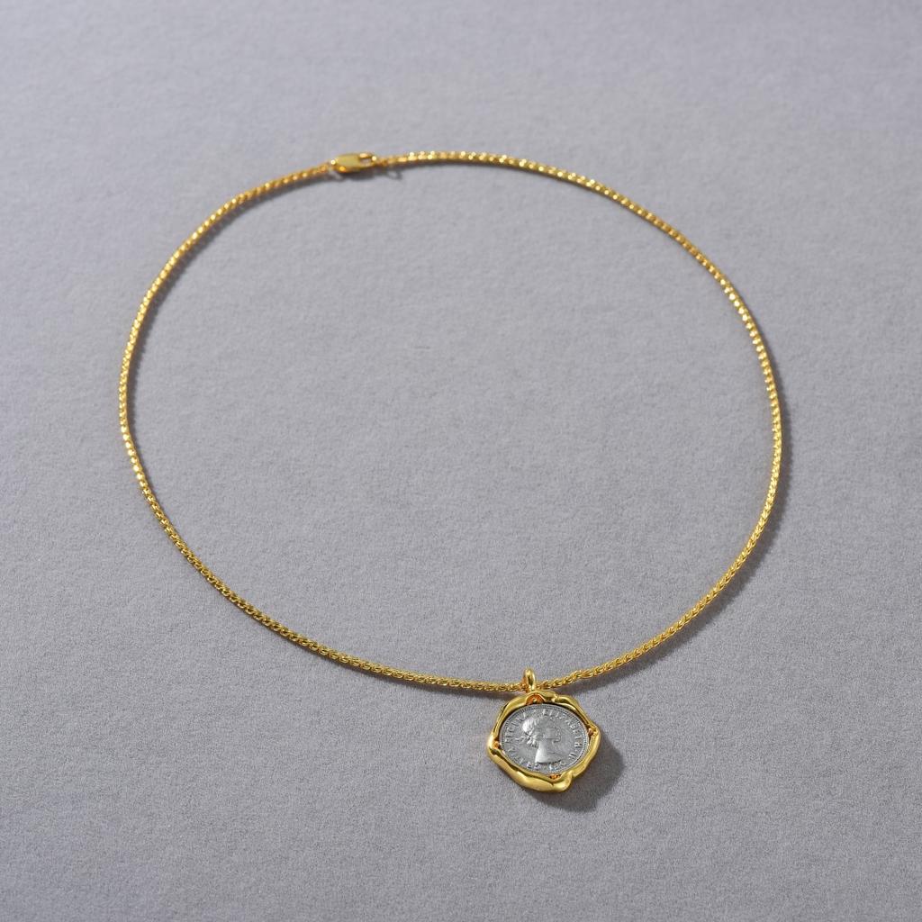 Retro And Elegant Light Luxury Heavy Industry Premium Metal Brass Plated 18K Real Gold Lucky Ancient Coin Ring Bracelet Necklace Women
