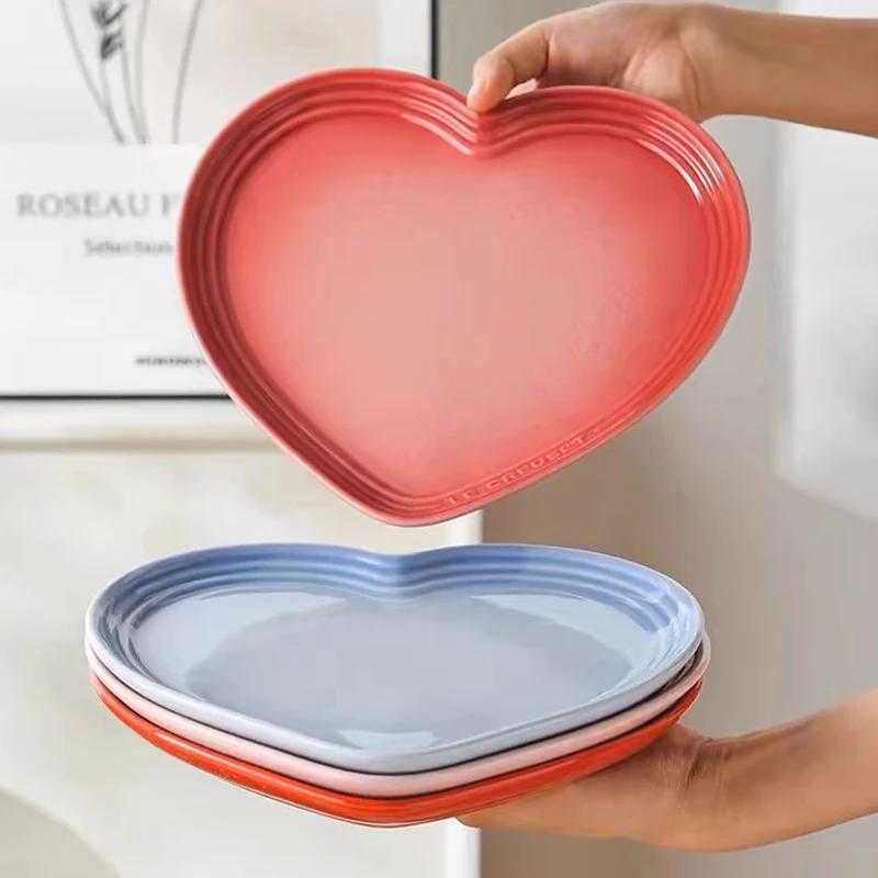 Rainbow Gradient Heart Shaped Dish Fashionable Western Dinnerware Fruit Salad Plate Ceramic Handmade Style