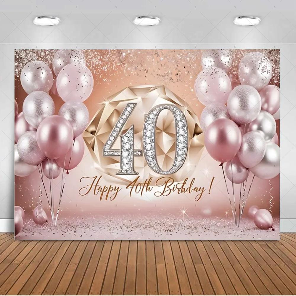 40th birthday party decorations, backdrop, black and gold theme, balloon banner, photo studio props4842