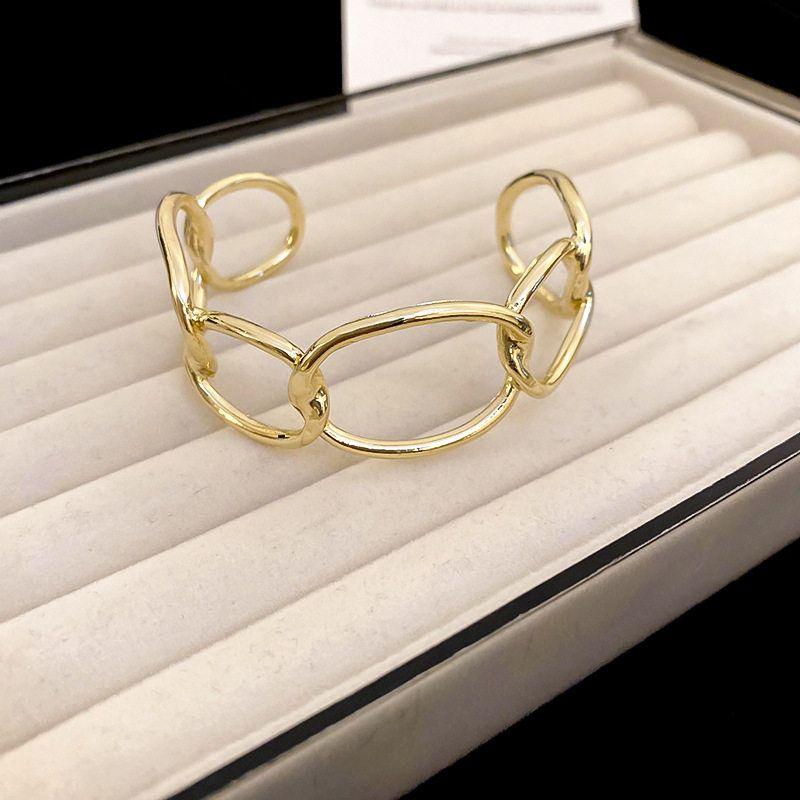 

European and American Cross-Border Simple Bracelet Thick Chain Metal Open Bracelet 2024 New Elegant Bracelet Daily Versatile Hand Jewelry Women Bracelet-Gold