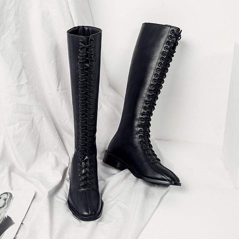 

Boots Women s new boots Tall but knee-thin boots Knight locomotive boots Lace-up medium heel single boots 39