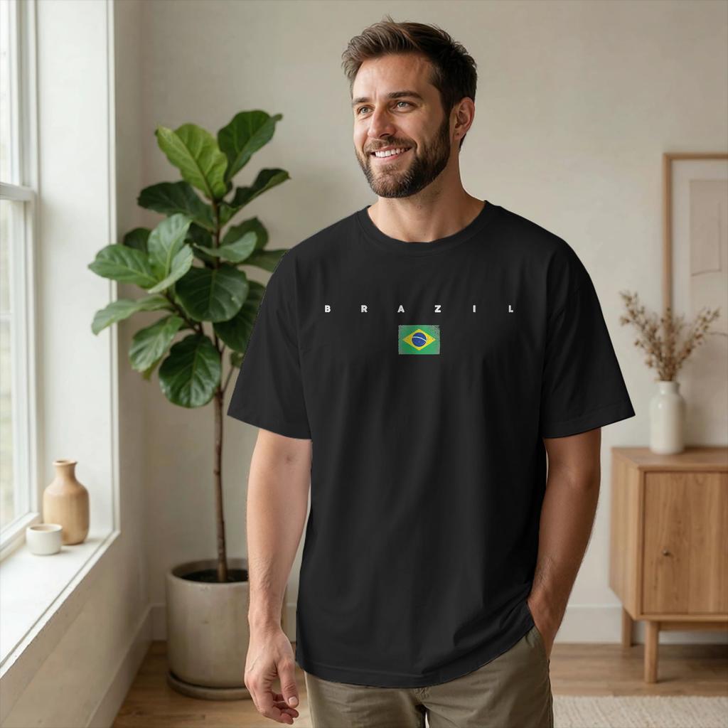 Crazy Brazilian Flag of Brazil BR Pride T-Shirts for Men Round Neck Cotton T Shirt Souvenir Sho