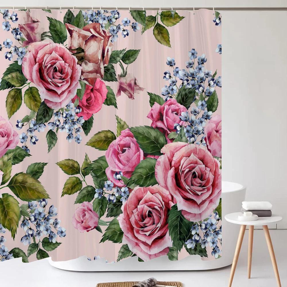 Flowers Pattern Shower Curtains Waterproof Polyester Bath Screen Curtain for Home Decoration Bathroom Printed Shower Curtain