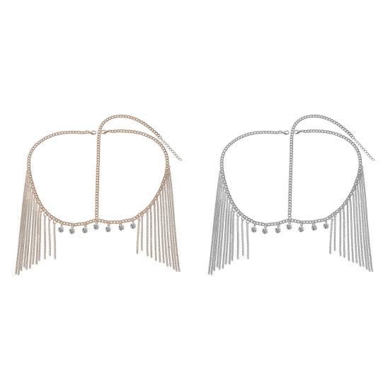 Hair Chain Adjustable Size Women Indian Headwear Multi-Layered Rhinestone Tiara with Golden Tassels Sparkling Rhinestones Headpiece