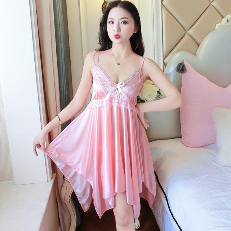 8 Colors Women's Silky Sleepwear Dress Sleeping Dress Nighties Pajamas Dress Sexy Nightwear Night Dress for Women