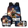 3Pcs Set School Backpack With Front Pocket & Lunch Bag & Pencil Bag,Fortnite Cartoon For Age 6-10,Lightweight For Boys & Girls