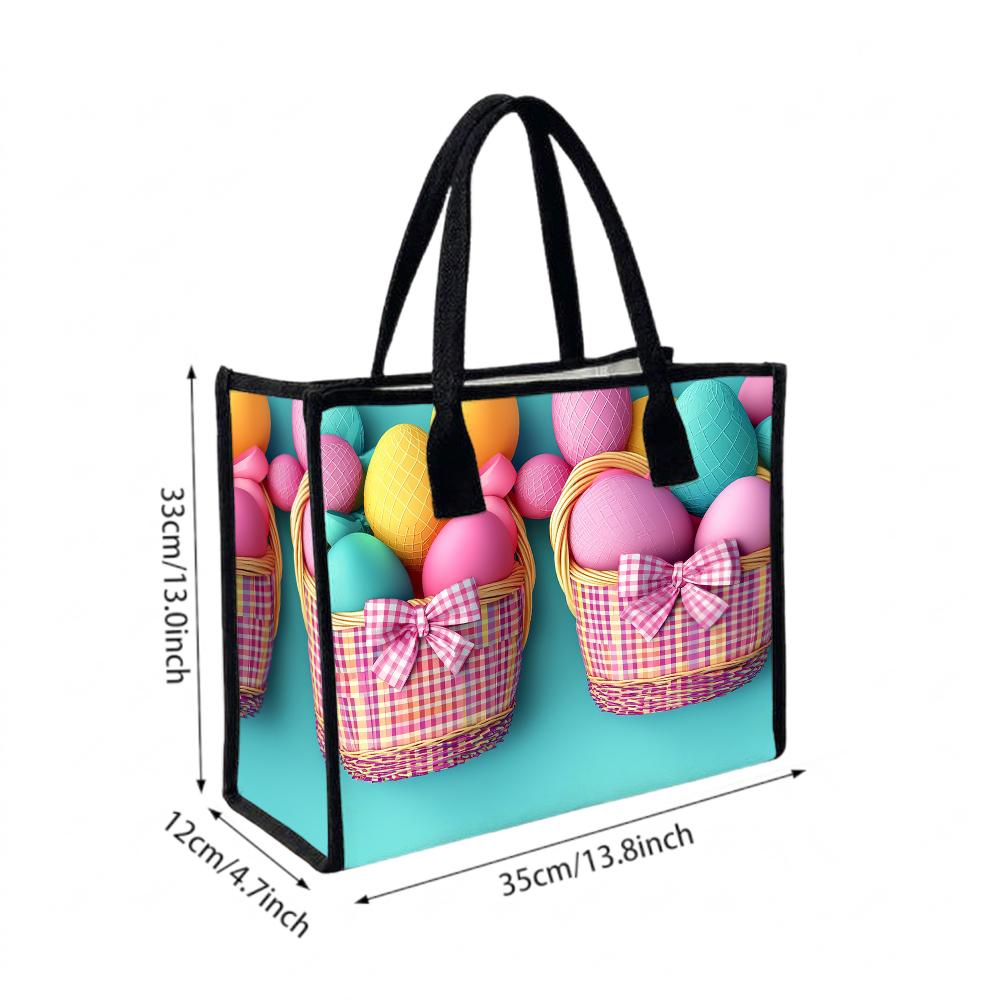 Easter Egg Basket Print Cute Tote Bag Lightweight Fashion Casual Carryall Handbag