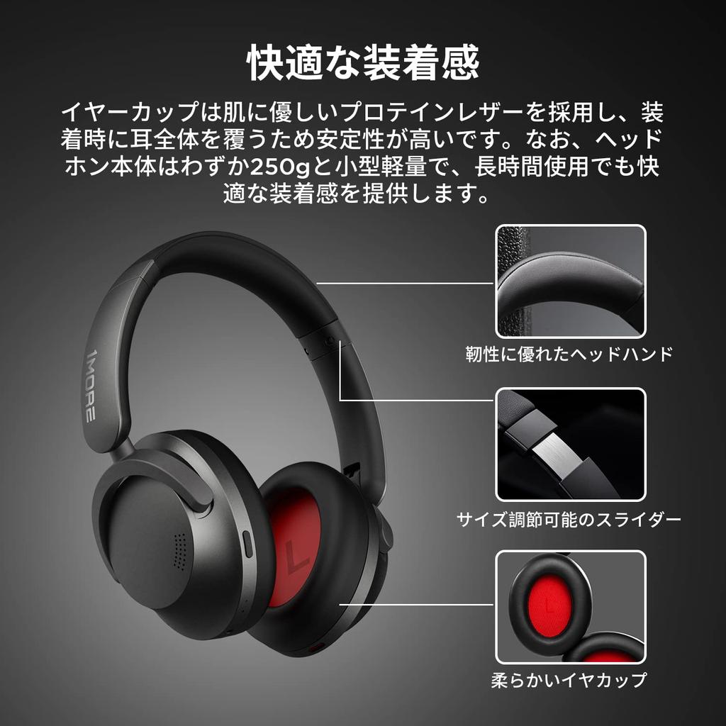 1MORE Kabellose LDAC-Kopfhörer mit hoher Auflösung, aktive Geräuschunterdrückung, 70 Stunden Musik, Ambient Sound Capture 5, Bluetooth-App, SonoFlow-kompatibel
