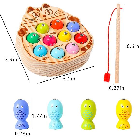 Montessori Magnetic Wooden Fishing Game for Toddlers 1-3 Years Old,Fine Motor Skills Early Learning Eyes Hands Cooperation Toy for Boys & Girls Great