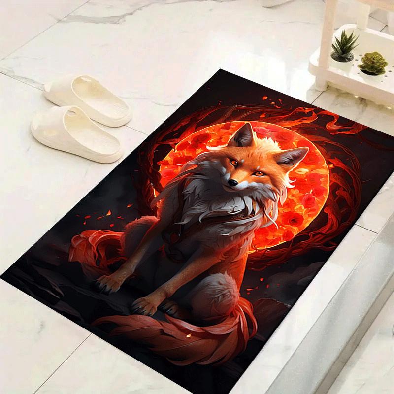 1pc Scary fox Print Design Area Rug - Soft, Anti-Slip, and Durable Gaming Room Decor for Bedroom