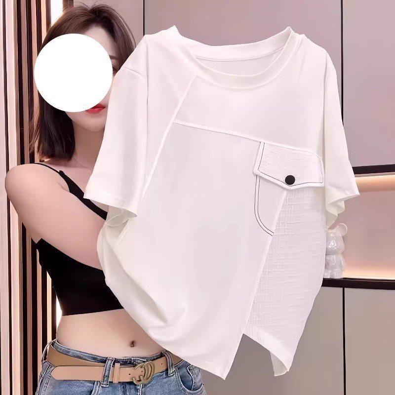 2025 Übergröße Damen Unregelmäßiges Kurzarm Schlankmachendes T-Shirt - Trendiges Sommerdesign