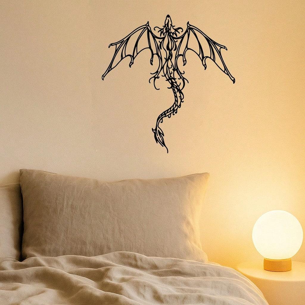 Black Metal Dragon Wall Art, Fantasy Home Decor, Modern Interior Hanging, Rustproof Gothic Decor for Bedroom, Gaming Lounge