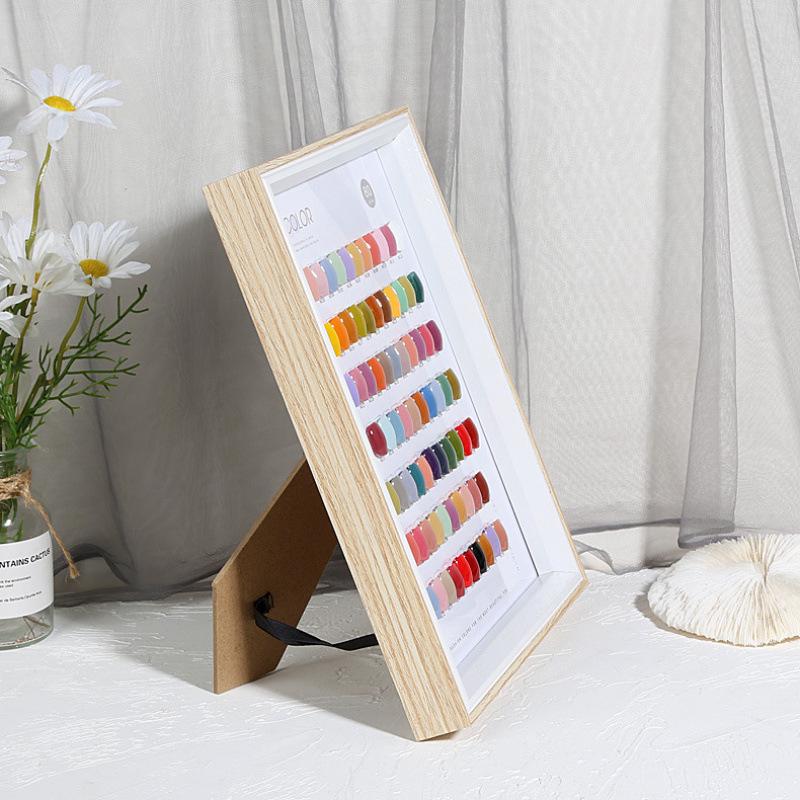 Japanese High-End Nail Art Display Board: 80-Color Wood Photo Frame with Dustproof Color Chart