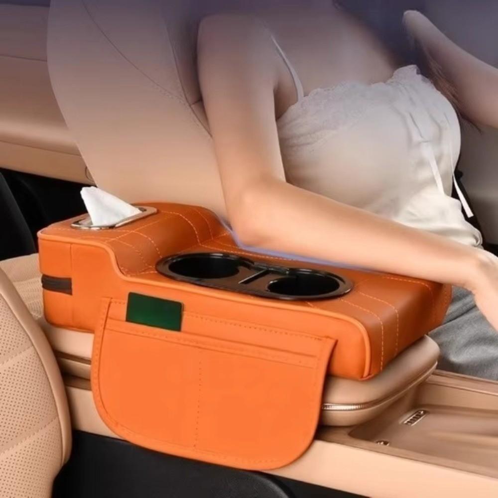 Durable Four-In-One Car Center Armrest Box Pu Leather Multi-Function Armrest Pad Cup Holder Auto Accessories Vehicle Tissue Box