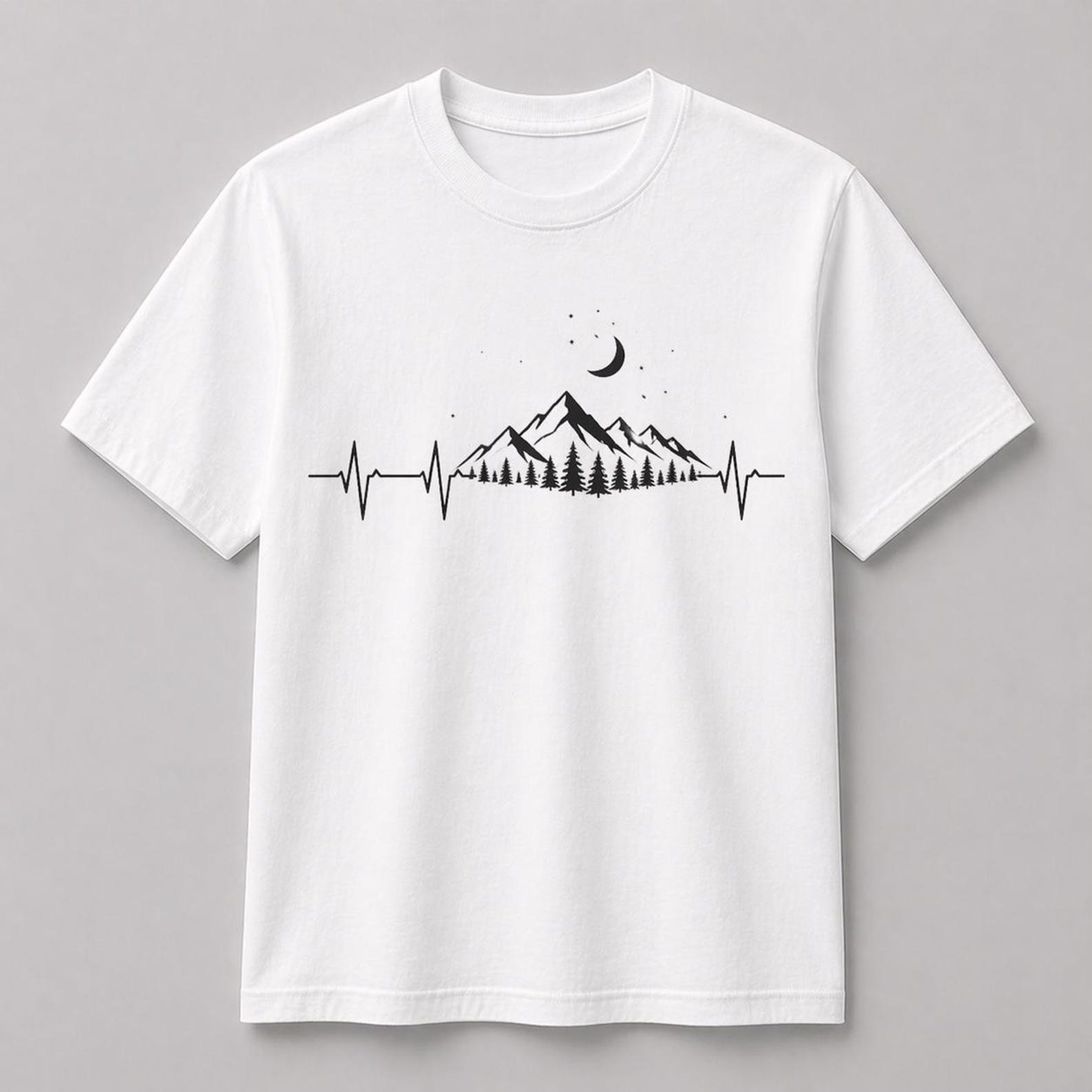 Mountain Heartbeat Graphic T-Shirt – Minimalist Nature Lover Tee M