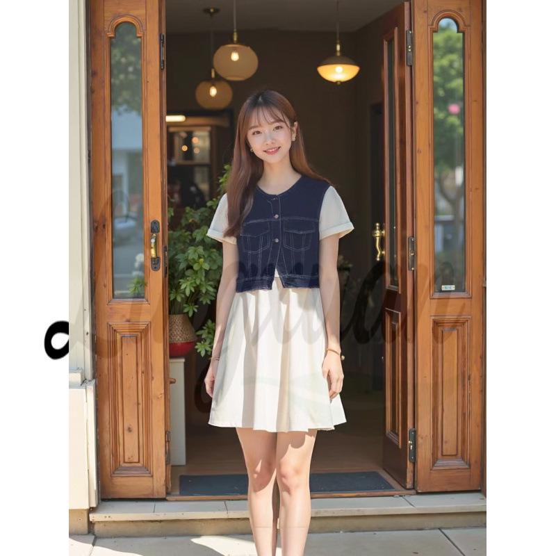 

Trendy Korean Round Neck Denim Vest Extra Large темно-синього кольору