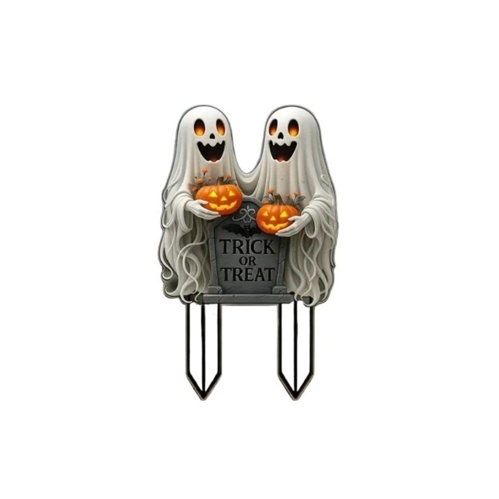 2D Flat Halloween Ghost Stake Pumpkin Halloween Ornaments Plate Funny Ghost Plaque Halloween Gift Ghost