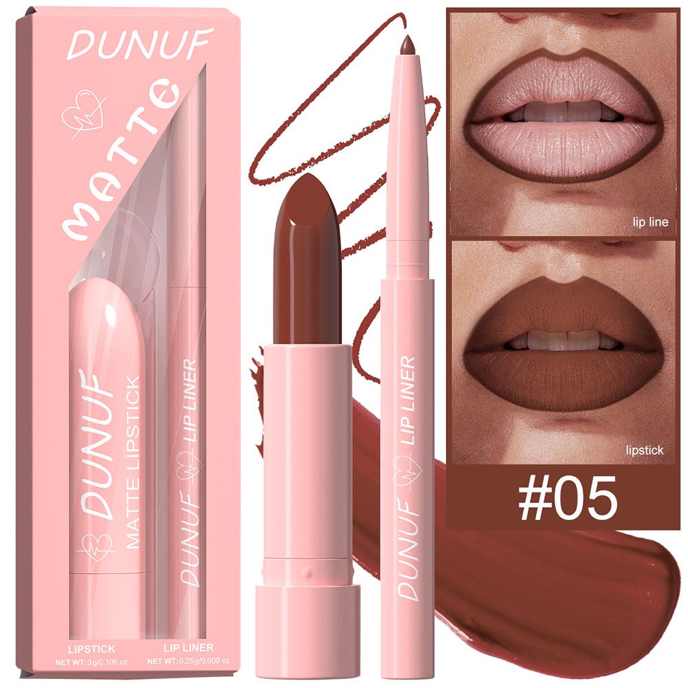 

DUNUF 12-Color Matte Lipstick & Lip Liner Set - Easy to Apply