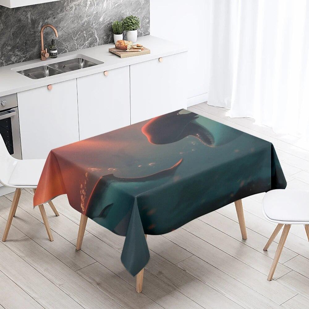 Față de masă drăguță Whale Orca, dreptunghiulară, impermeabilă, pentru petrecere de nuntă, pentru restaurant, pentru decor de masă, pentru casă