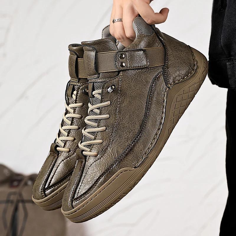 Winter Men Ankle Boots Waterproof Warm Snow Boots with Fur Breathable Leather Mens Winter Casual Shoes High Top Motorcycle Boots