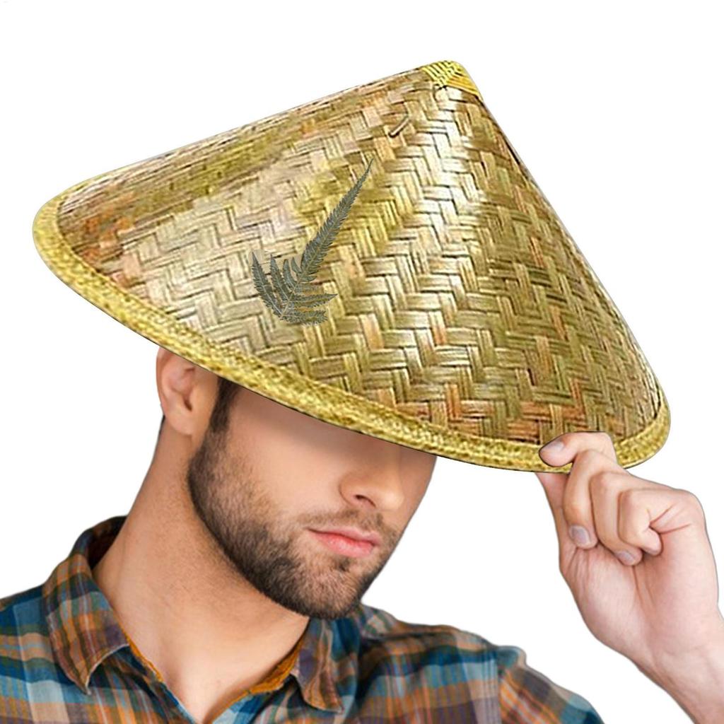 Chinese Straw Hat Handmade Rattan Hat Stylish Straw Hat with Adjustable Chin Strap for Fishing Gardening Camping Hiking Outdoors