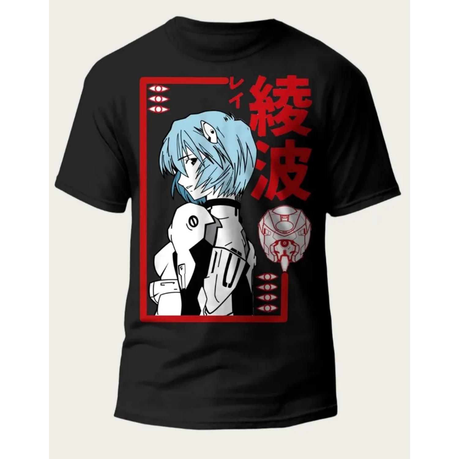 

2026 Century Evangelion Classic Ayanami Printed Black Fit Bestseller Super Skin Friendly Large Parent-child T-shirt Camisetas S чёрный