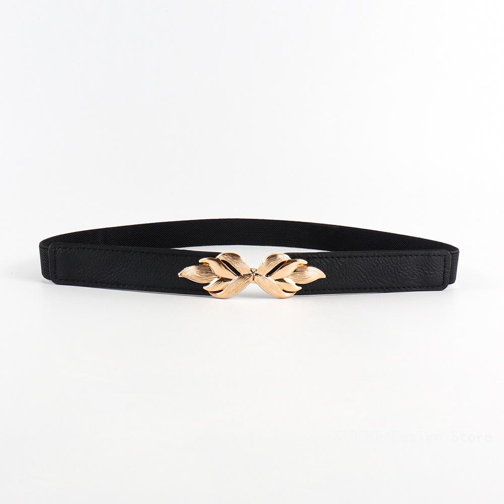 Fashion Leaf Thin Belt Stretch Dress Belt Women Fashion Waist Thin Buckle Waistband for Ladies Belt Decoration Narrow