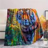 1Pc Tiger Fox Art Print Flannel Blanket, High Quality Comfortable for All Seasons, Home Decor, Warmth and Comfort, Perfect for Gifts