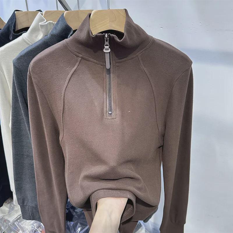 

Жіночий вельветовий кардиган на блискавці зі стійкою – Однотонний, з довгим рукавом, трендовий топ осінь/зима