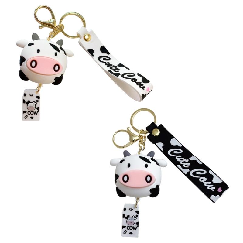 Cartoon Cow Shape Keychain Keyrings Commemorative Keychains PVC Material Keys Rings Car Keys Jewelry Gift for Women Girl