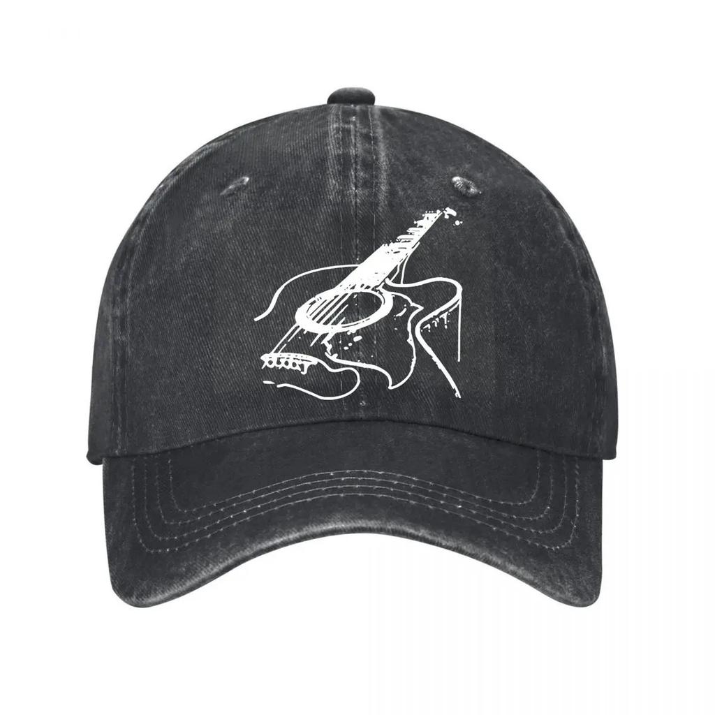 Acoustic Guitar Sketch Vintage Washed Baseball Cap Adjustable Outdoor Casual Sun Hat