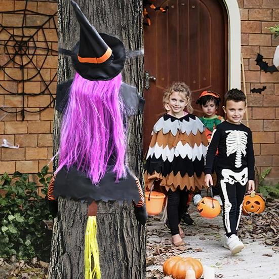 Stor Kræsjende Heks Inn i Tre Halloween Dekorasjon Ute Flygende Heks Treffer Tre Rekvisitt for Utendørs Gård Hage Plen Veranda Dekor