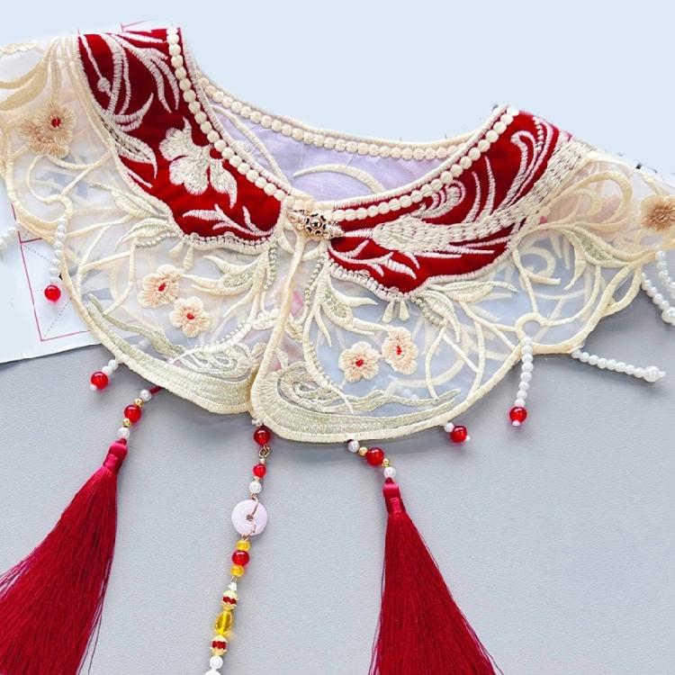 Girls Chinese Embroidered False Collar Traditional Hanfu Floral Cloud Shoulder
