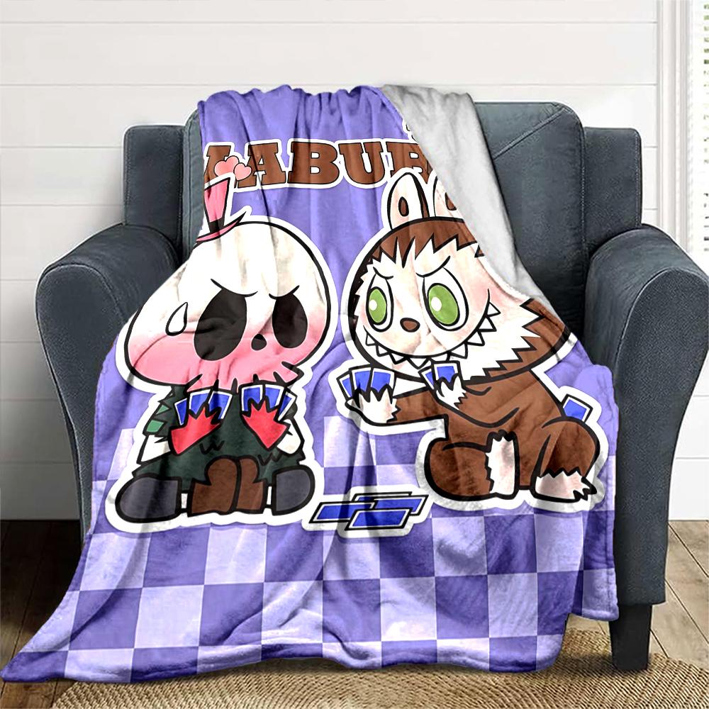 1Pc Cute Labubu Blanket Soft Comfortable Polyester Blanket All Season Use Suitable Bedroom Office Outdoor Perfect Christmas Gift Choice Print Home Bla