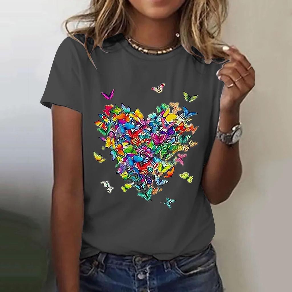 Women's Casual Floral Print Short Sleeved T-shirt With Round Neck  Top