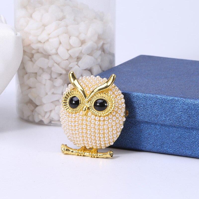Blucome New Hot Selling Jewelry Owl Cute Cartoon Corsage Alloy Electroplating Pearl Pin
