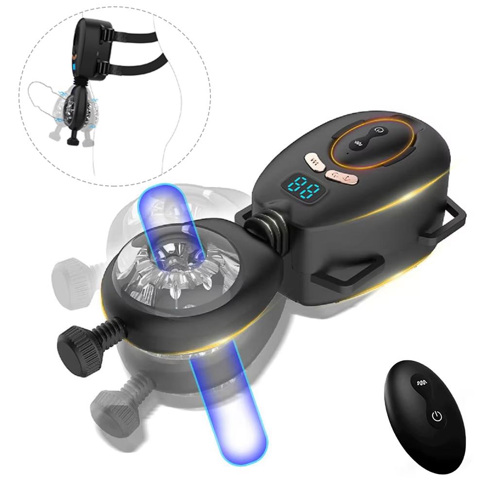 Masturbador Automático con Control Remoto, con Cinturón Portátil, Estimulador de Pene Vibratorio con Empuje Masculino Manos Libres, Suministros para Adultos Juguete Sexual