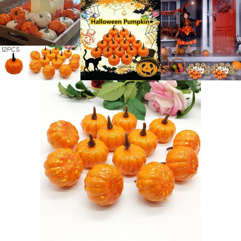12pcs Artificial Mini Foam Pumpkin Simulation Props Perfect For Halloween Party Decoration