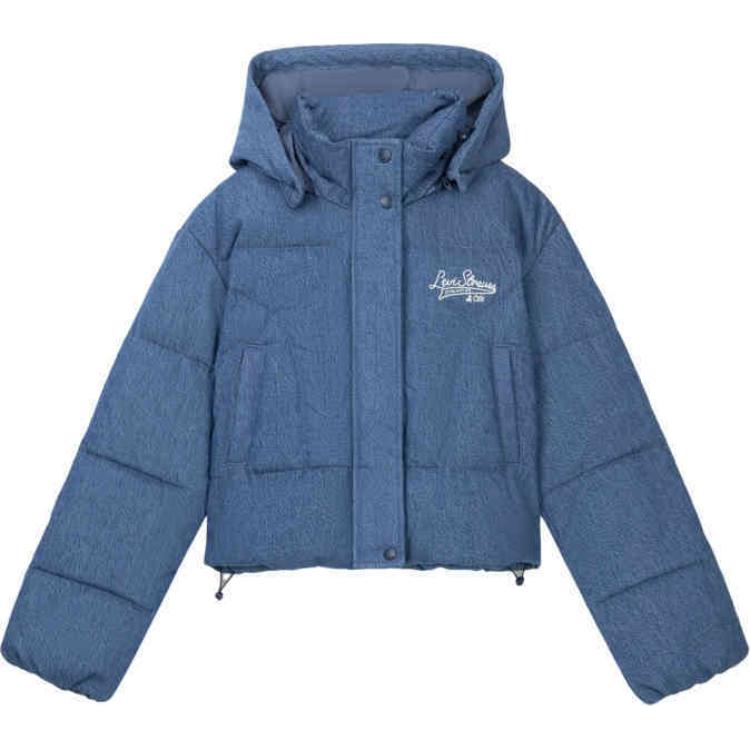 Levis Simple Comfortable Casual Removable Hooded Long Sleeve Down Jacket Women Outerwear Medium-Blue 001CB-0001