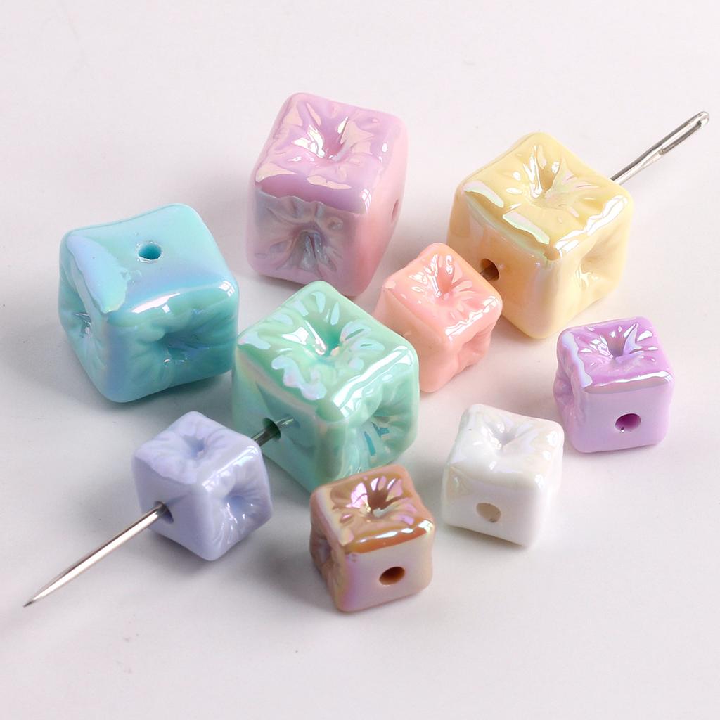 UV Colourful Recessed Square Acrylic Beads - Straight Hole Spacers for DIY Phone Chains Bracelets Jewelry
