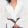 French Chiffon V-neck Ruffle Edge Temperament Loose Pullover Shirt 1116 European and American Spring Fashion Wholesale Women