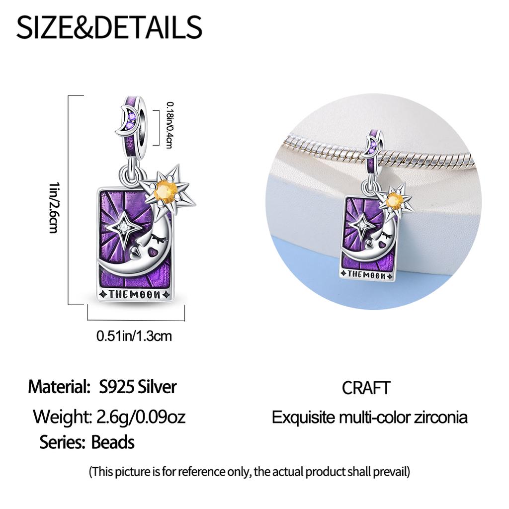 Original Charms Copper Tarot Card Moon Pendant Beads Fit Bracelet Women Jewelry Making Diy Gift
