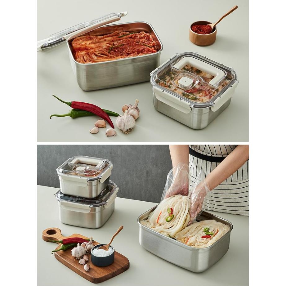 LOCK & LOCK Breathing Airtight Kimchi Container (7opt.), Fermentation Box, Stainless Steel, Korean