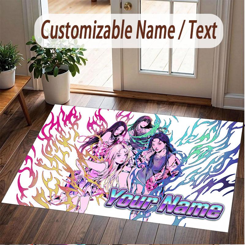 Custom Name Crystal Velvet Rug,aespa Comfortable Anti Slip Floor Mat For Room Decoration